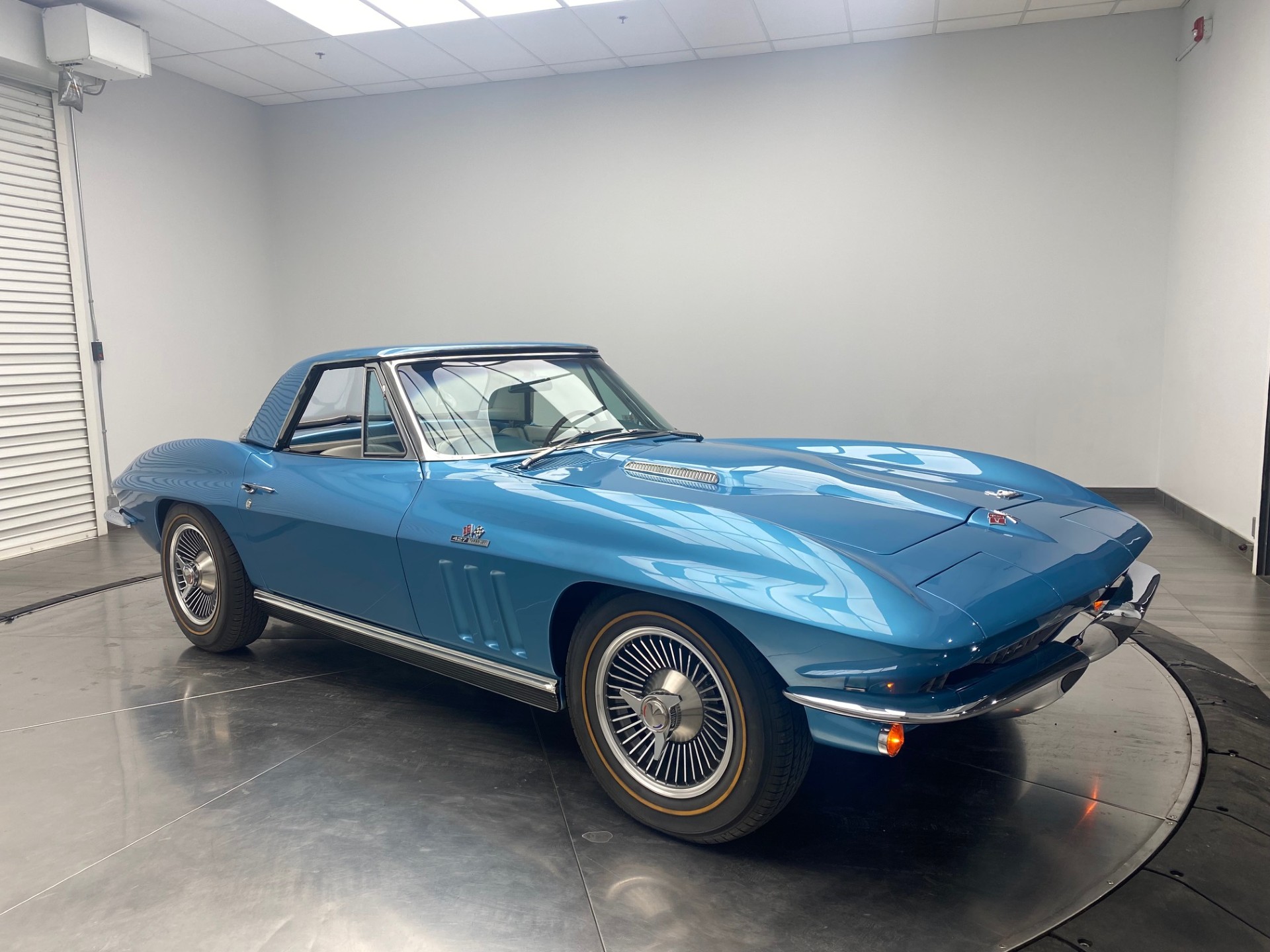 (SOLD) 1966 Corvette C2 Stingray Convertible, L72 427 Big Block (425HP), Muncie M21 4-Speed Manual Transmission, 4.11 Posi-Trac, Nassau Blue Paint, White & Blue Vinyl Upholstery, Show Quality Collector Car, NCRS Regional Top-Flight Award Winner, Power-Bulge Hood, Turbine-Style Knock Off Wheels, Nassau Blue Hardtop, White Convertible Soft Top w/70,580 Miles